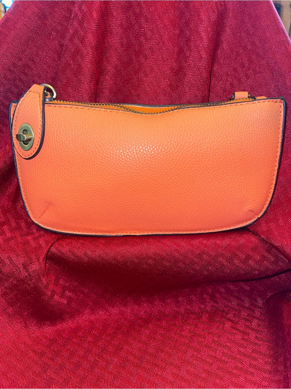 Joy Susan Bright Orange Pebbled Leather Wristlet Clutch